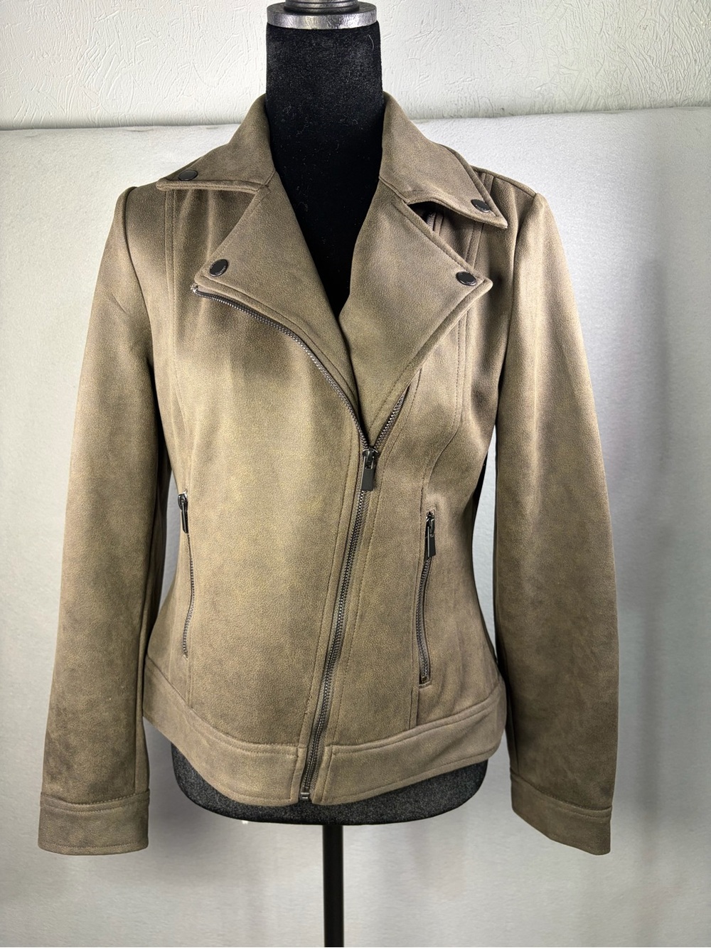 Liverpool Taupe Suede-Look Moto Jacket